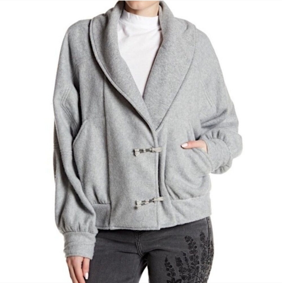 Free People Passage Jacket Soft Fleece Shawl Collar Slouchy Grey Size Small NWT - Picture 14 of 14
